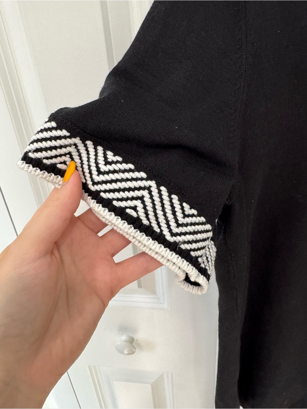 Ann Taylor Black Short-Sleeve Knit Top with White Trim - Picture 3 of 5